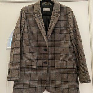 Everlane Oversized Blazer, Windowpane Plaid, Gray-Brown, Wool